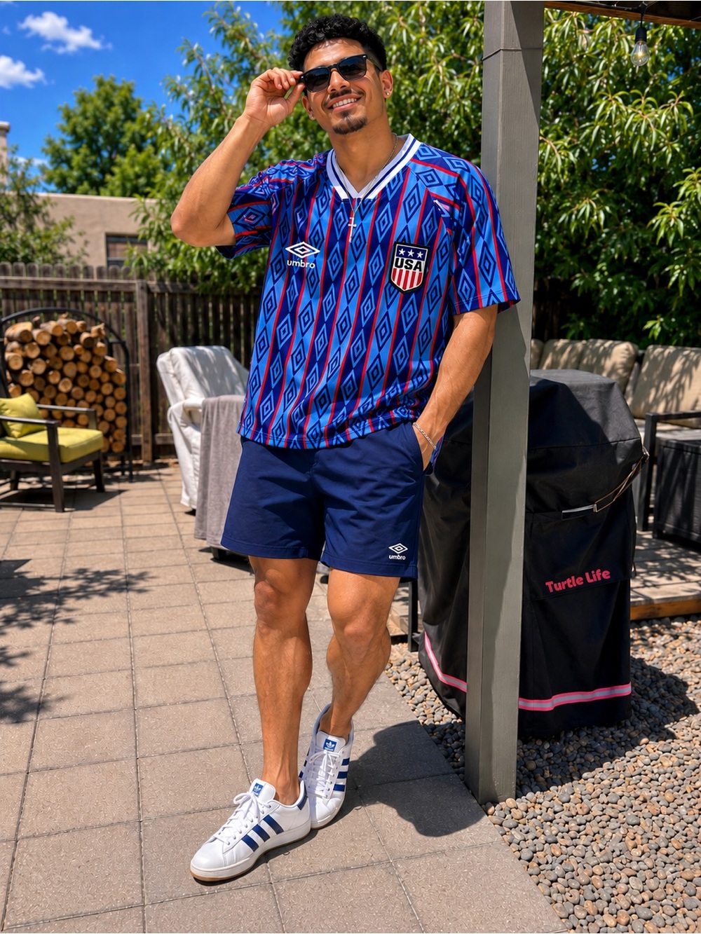 Umbro Blue and Red USA Geometric Soccer Shirt